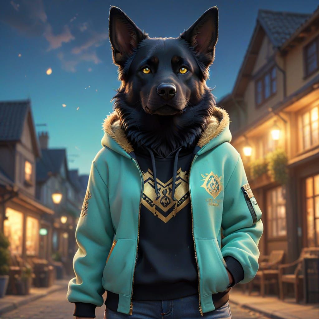 Anime-Inspired Girl and German Shepherd in Vibrant Pastel Co...