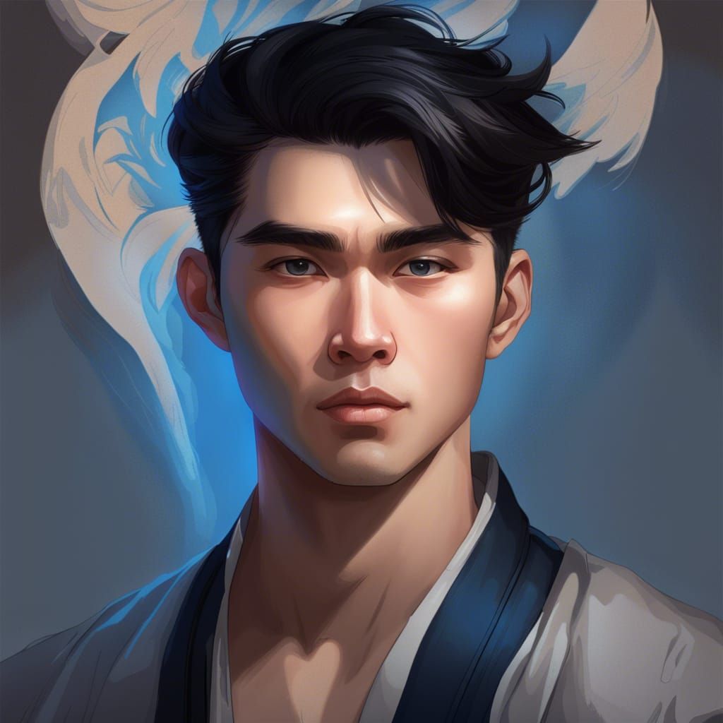 Dreamy Portrait of Young Man in Hyperdetailed Style