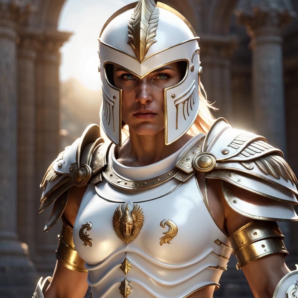 Female Warrior in Holy White Spartan Armor