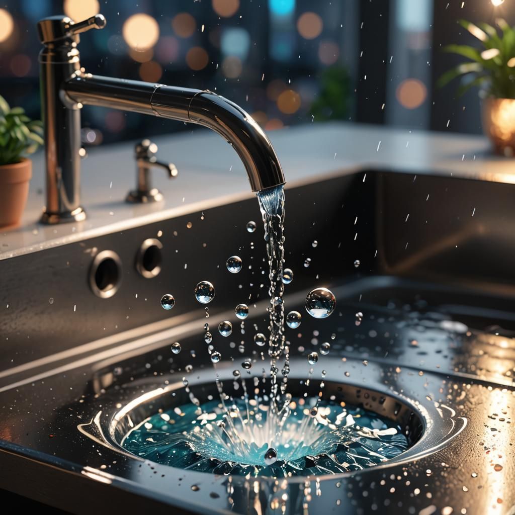 Hyper-Realistic 3D Anime Droplets in Sink