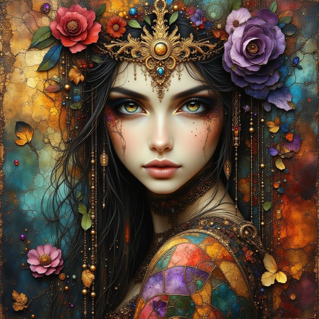 Bohemian Gypsy Girl in Oil Painting Style