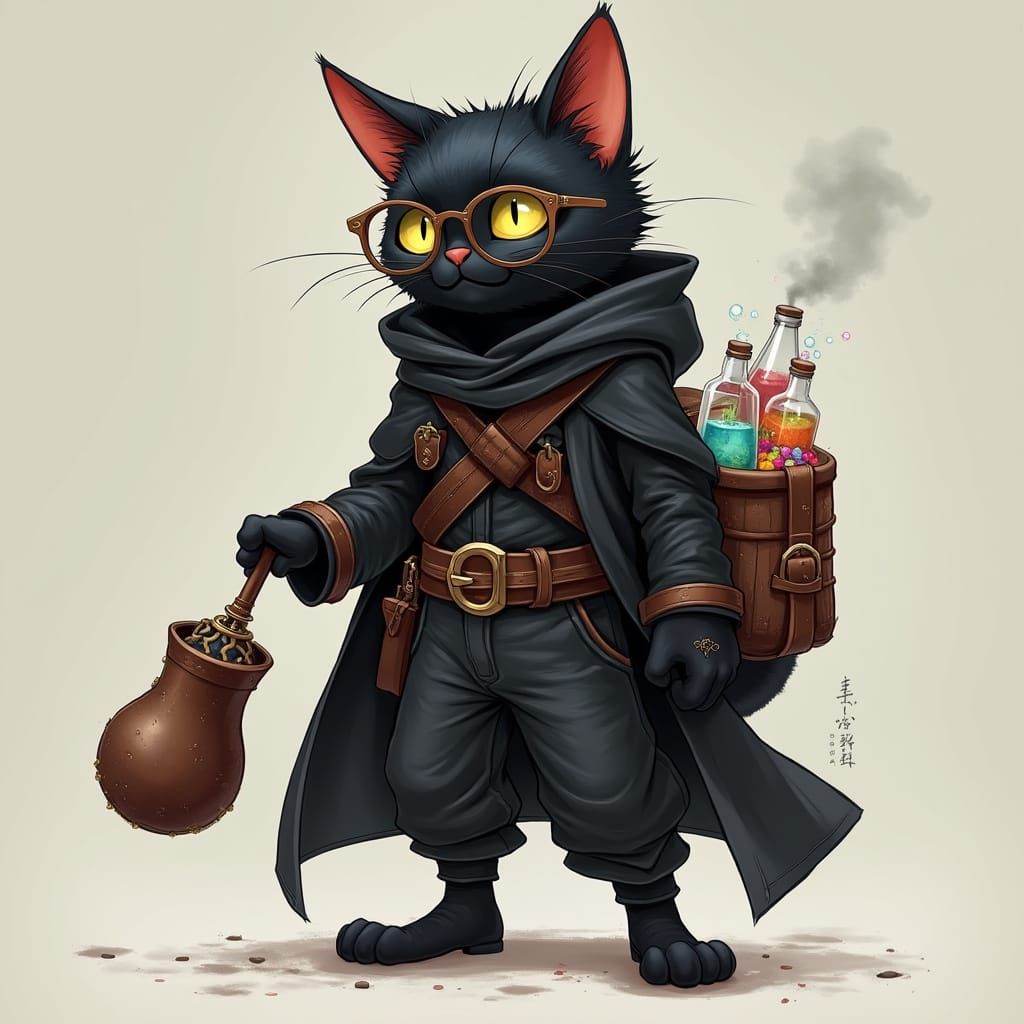 Elegant Anthropomorphic Cat Wizard in Medieval Attire