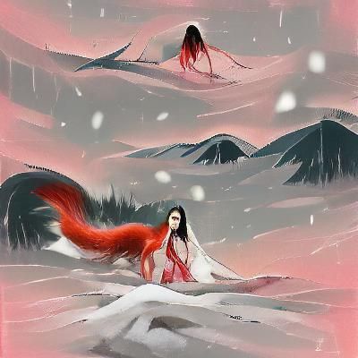 Elegant Kumiho in Snowy Landscape, Digital Art