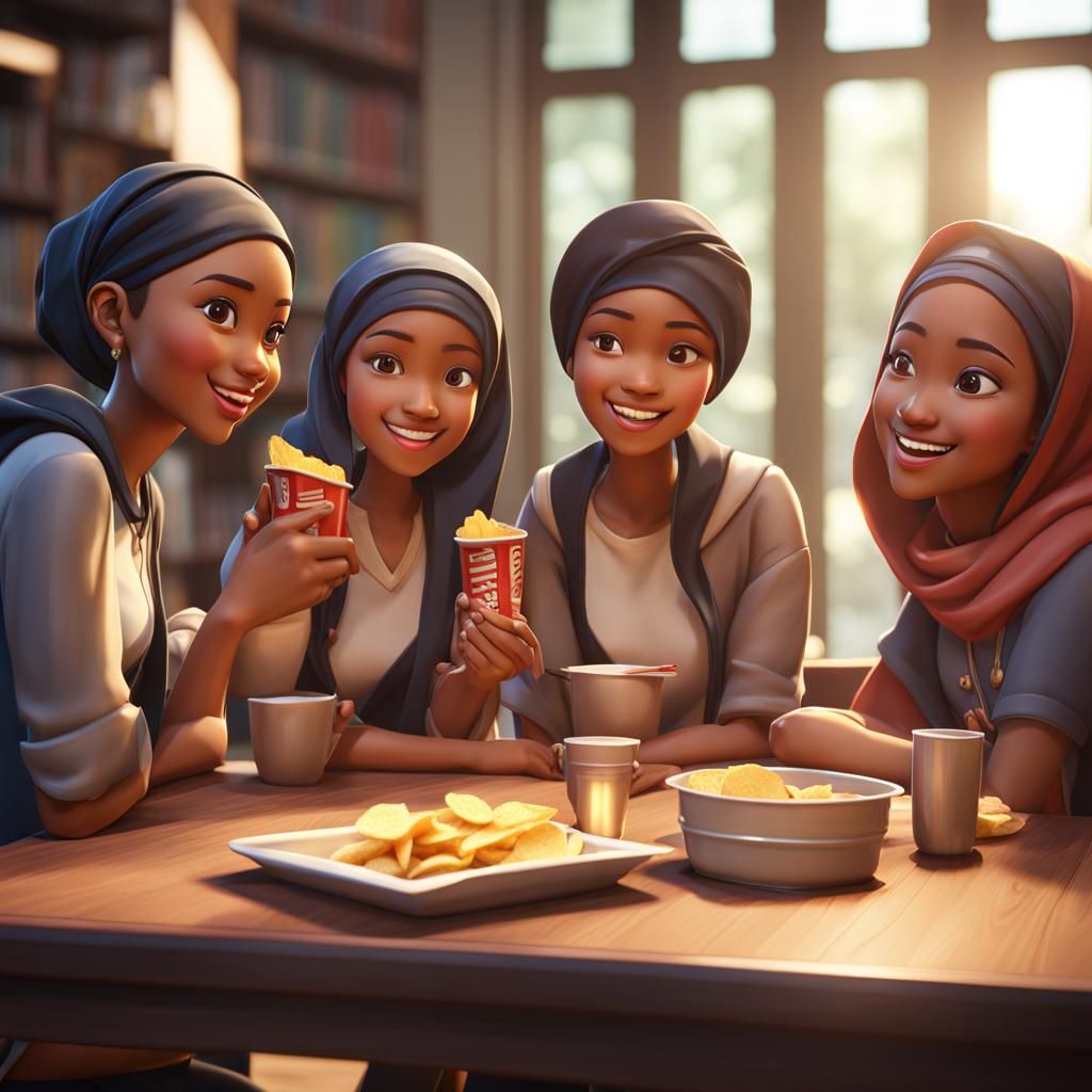 Happy Teens in Library: 3D Game Cinematic