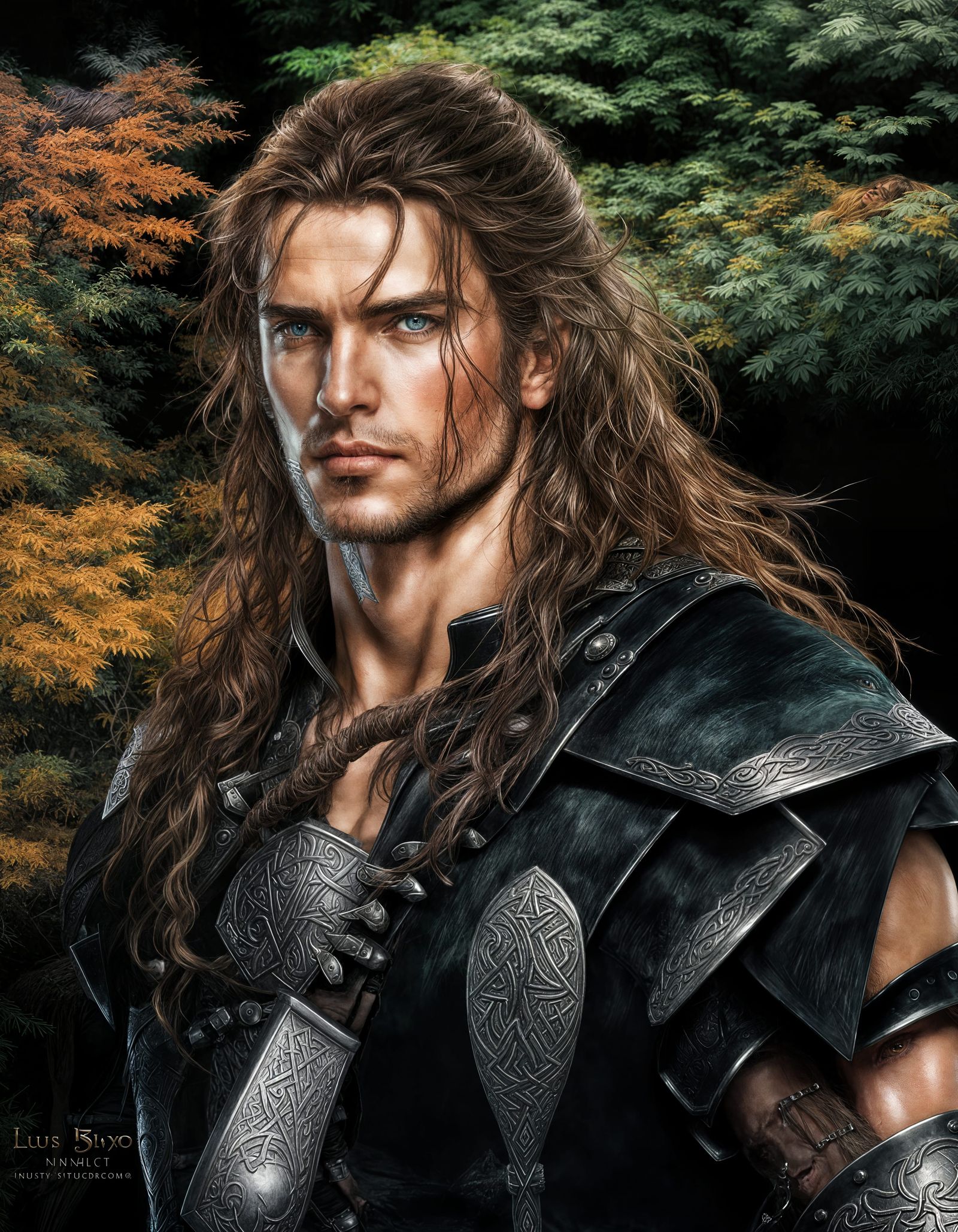 Celtic Warrior in Forest: Mixed Media Masterpiece