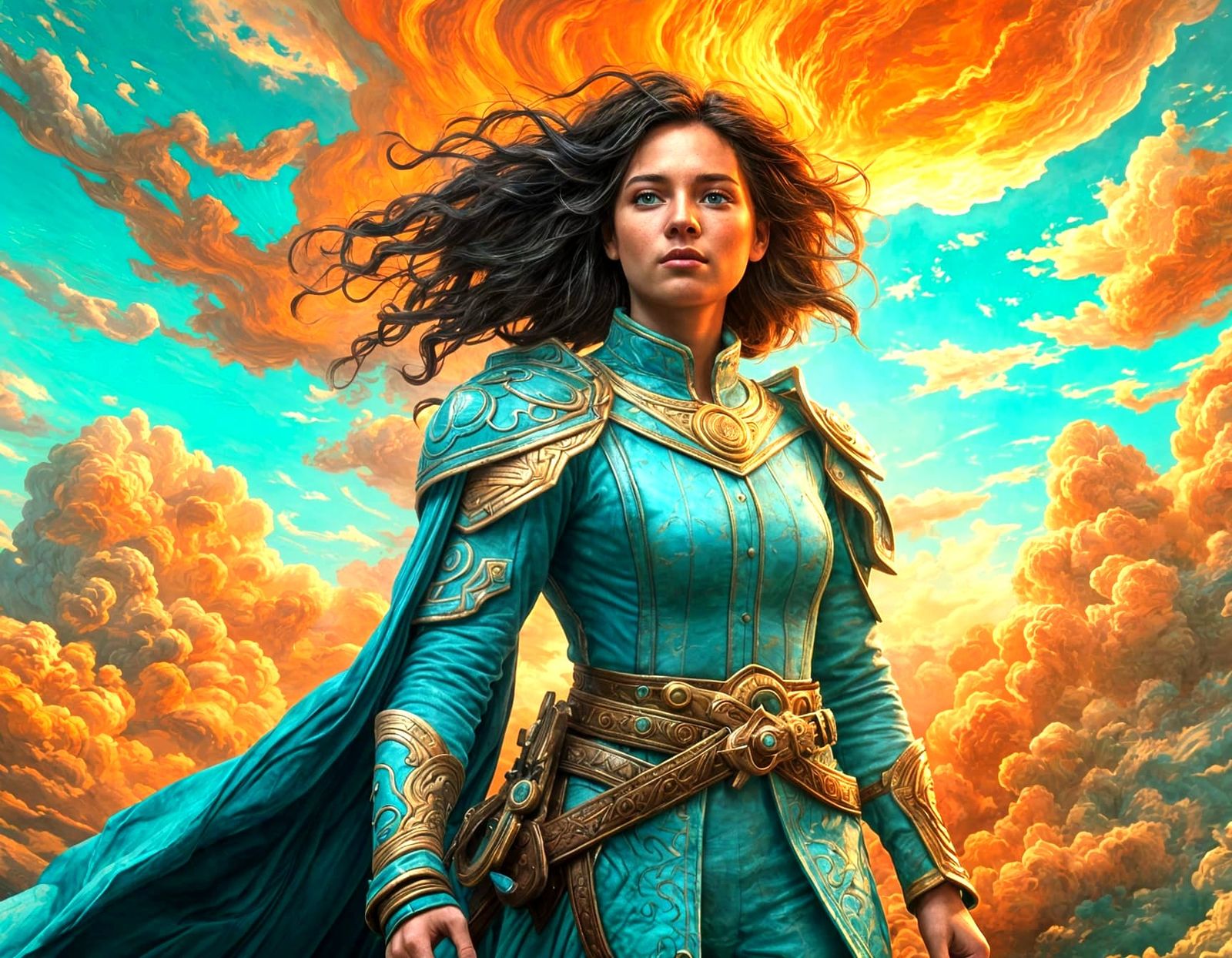 turquoise female hero on a quest