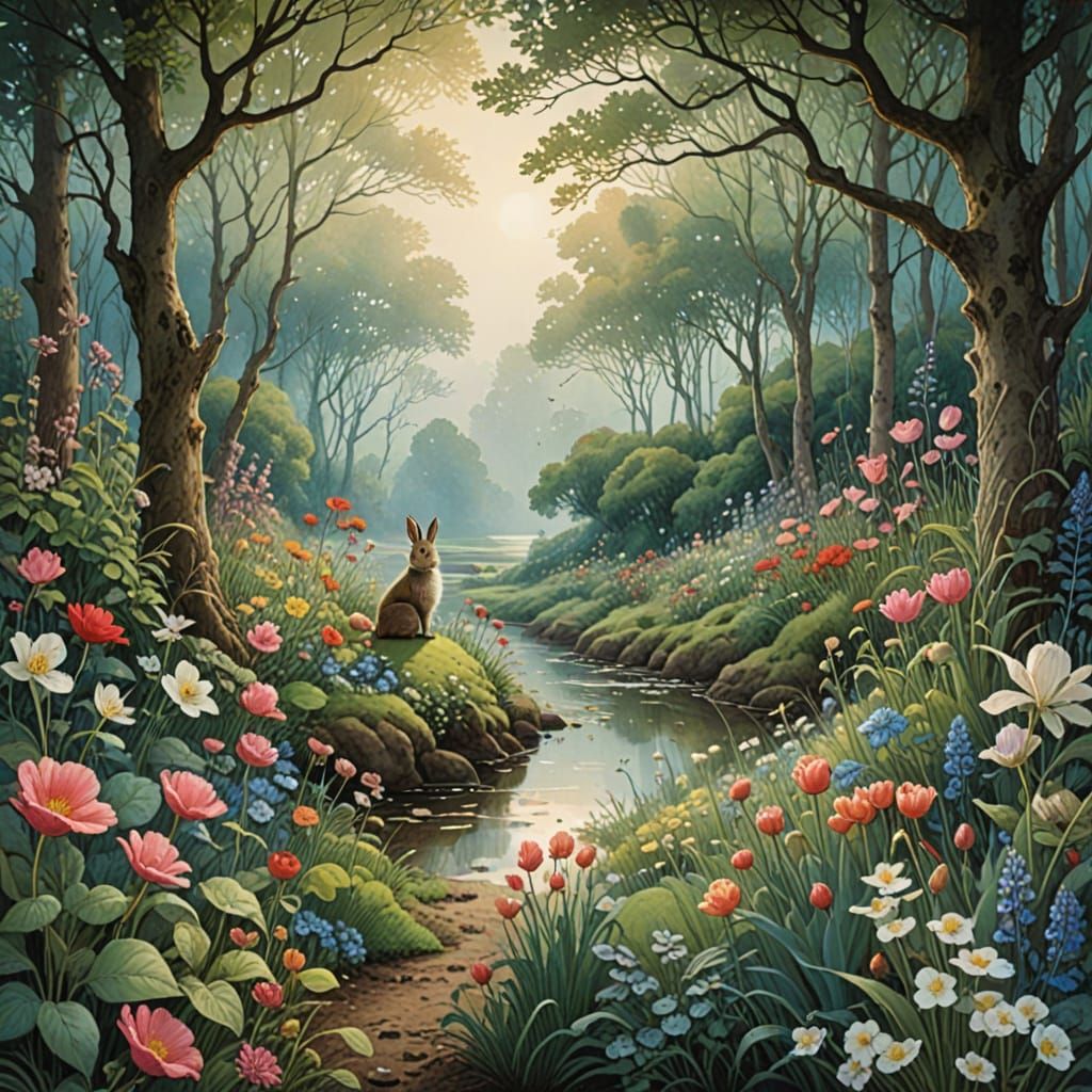 Harmonious Nature Whimsy in Watercolor Style