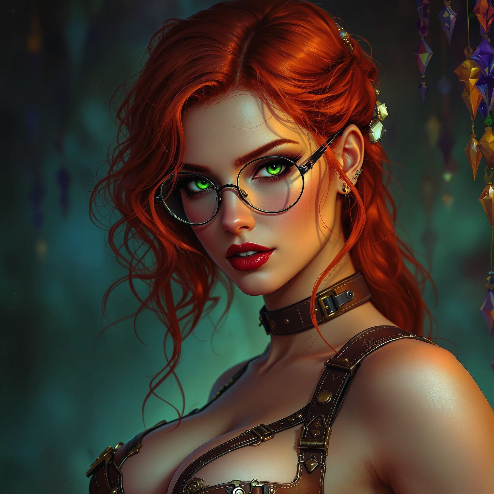 Muscular Redhead Woman in Dark Fantasy Harness