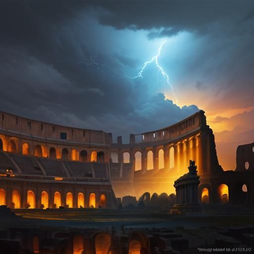 Mystical Storm Over Colosseum: Fantasy Concept Art