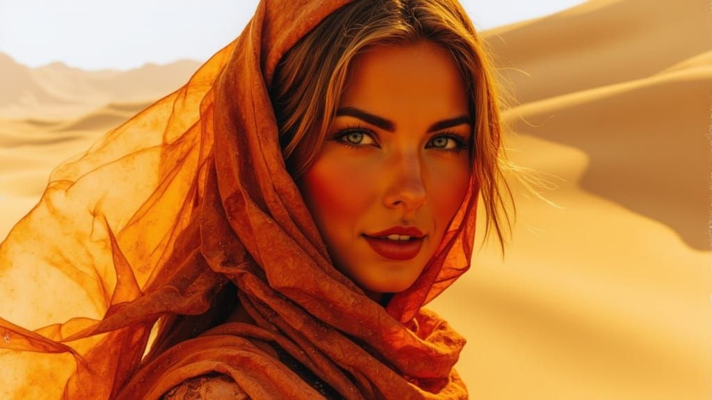 Veiled Woman in Desert Sands, Klimt Style