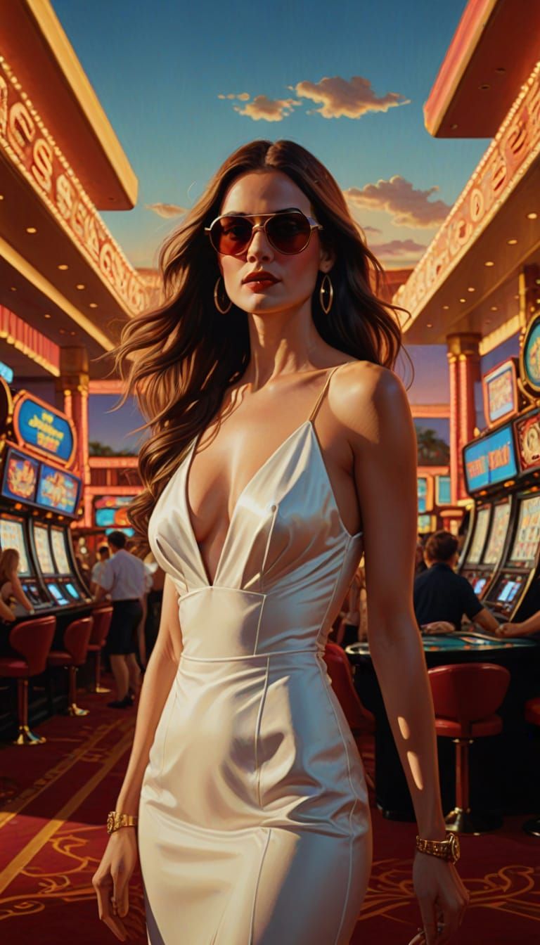 Glamorous Woman at Casino in Hyperrealistic Style