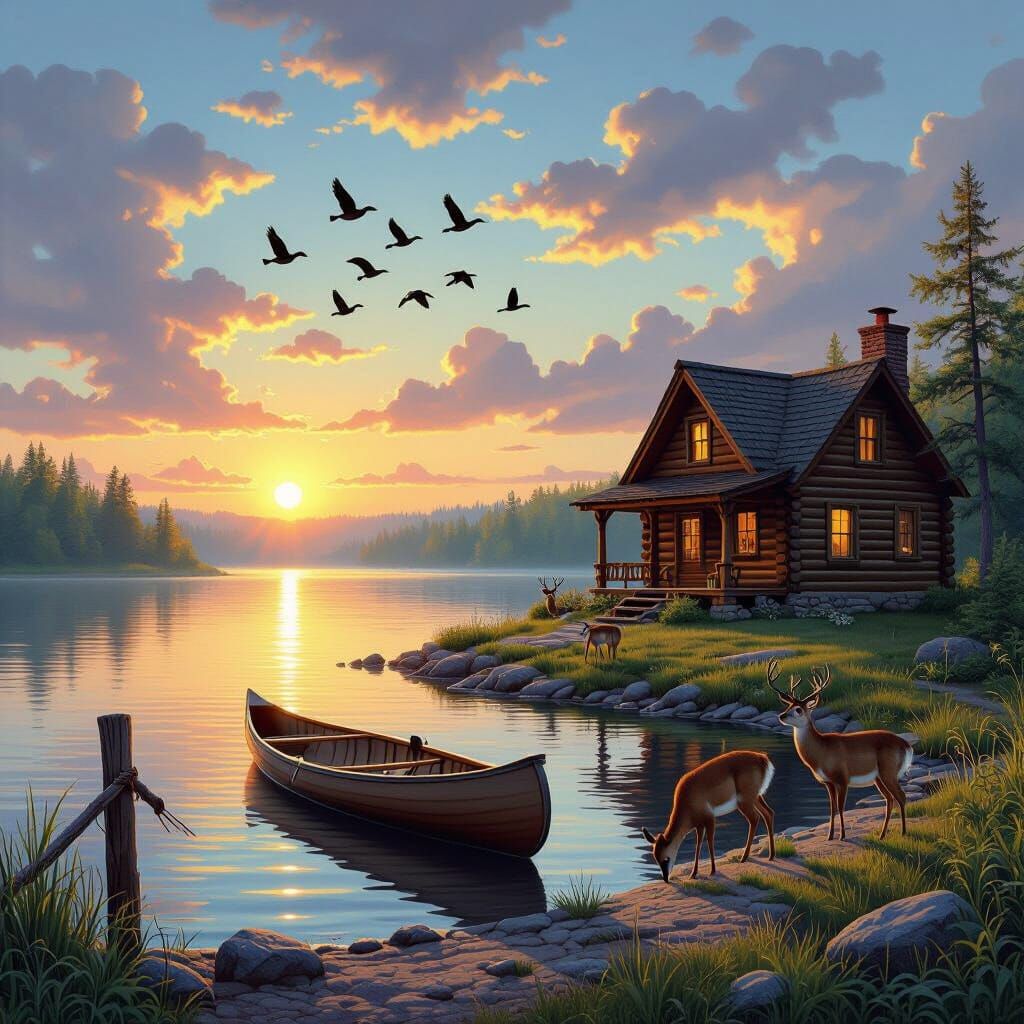 Cozy Lakeside Cabin in Terry Redlin Style