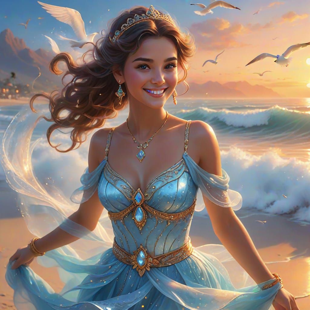 Ethereal Genie Emerges on Beach in Fantasy Art