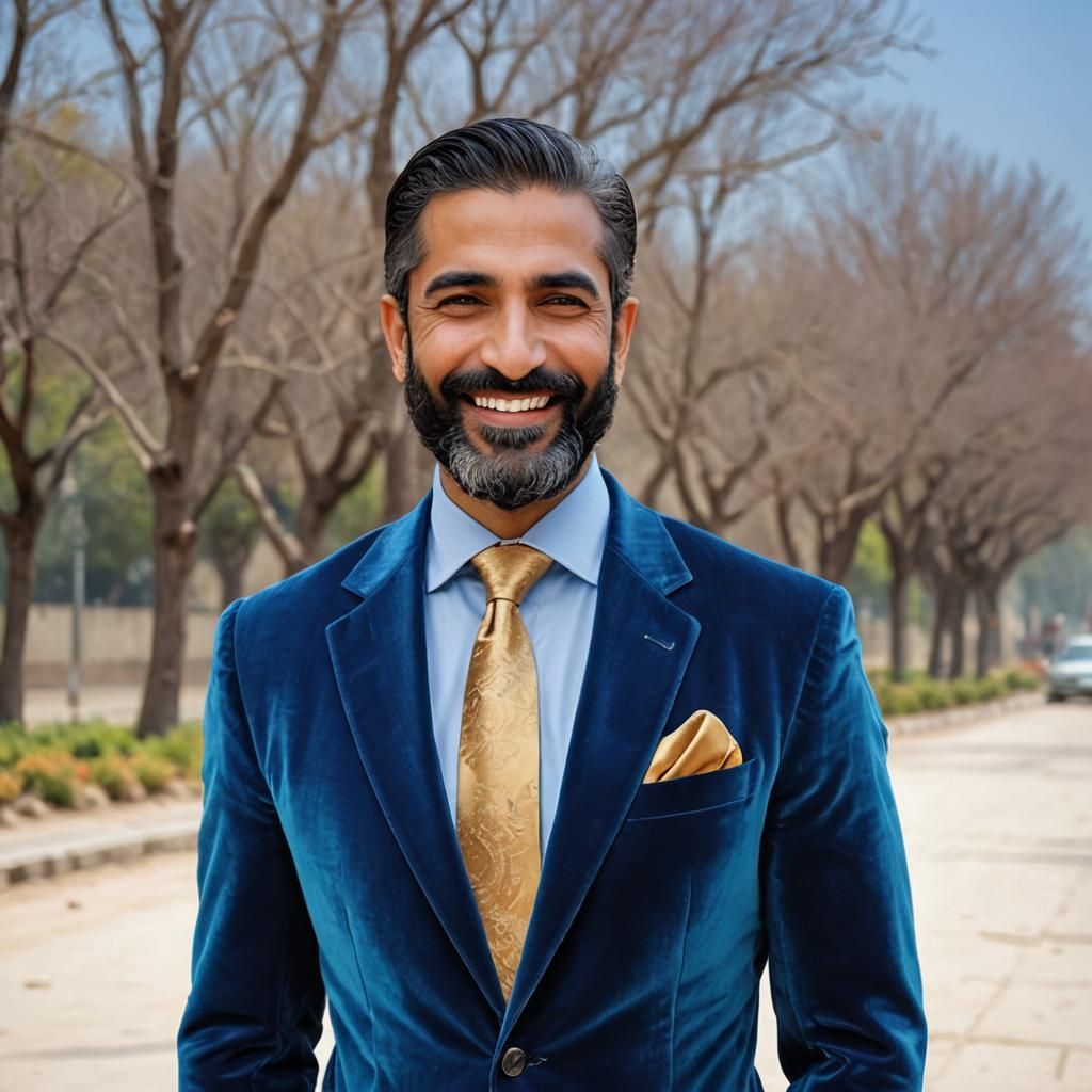 Joyous Man in Blue Velvet Suit, Impressionist Oil Painting