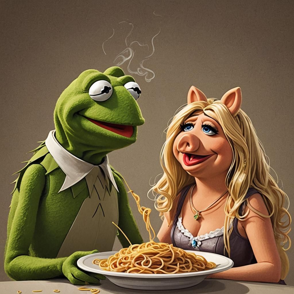 Kermit the frog and Miss Piggy