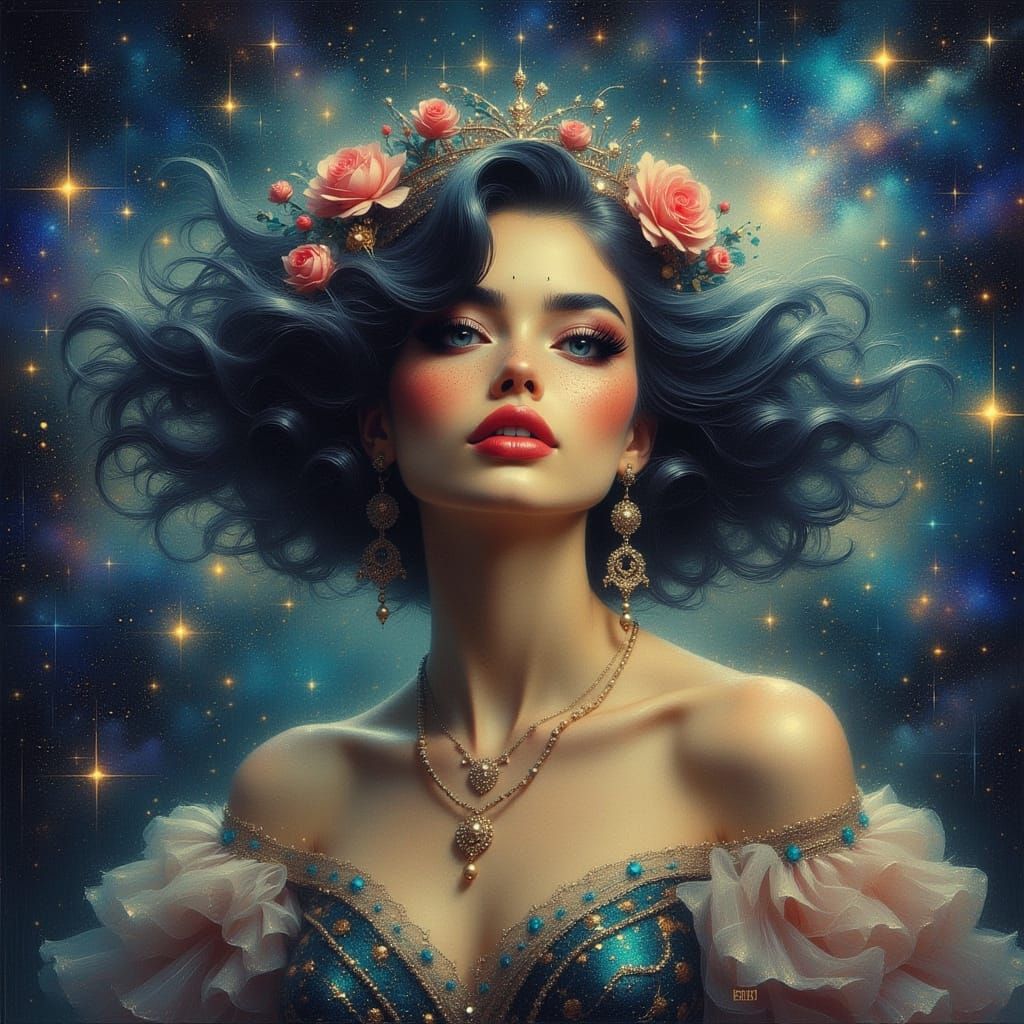 Cosmic Princess in Painterly Dreamscape