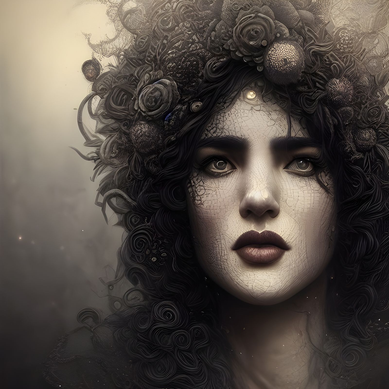 Detailed Black Dahlia Mandala Lace Digital Art