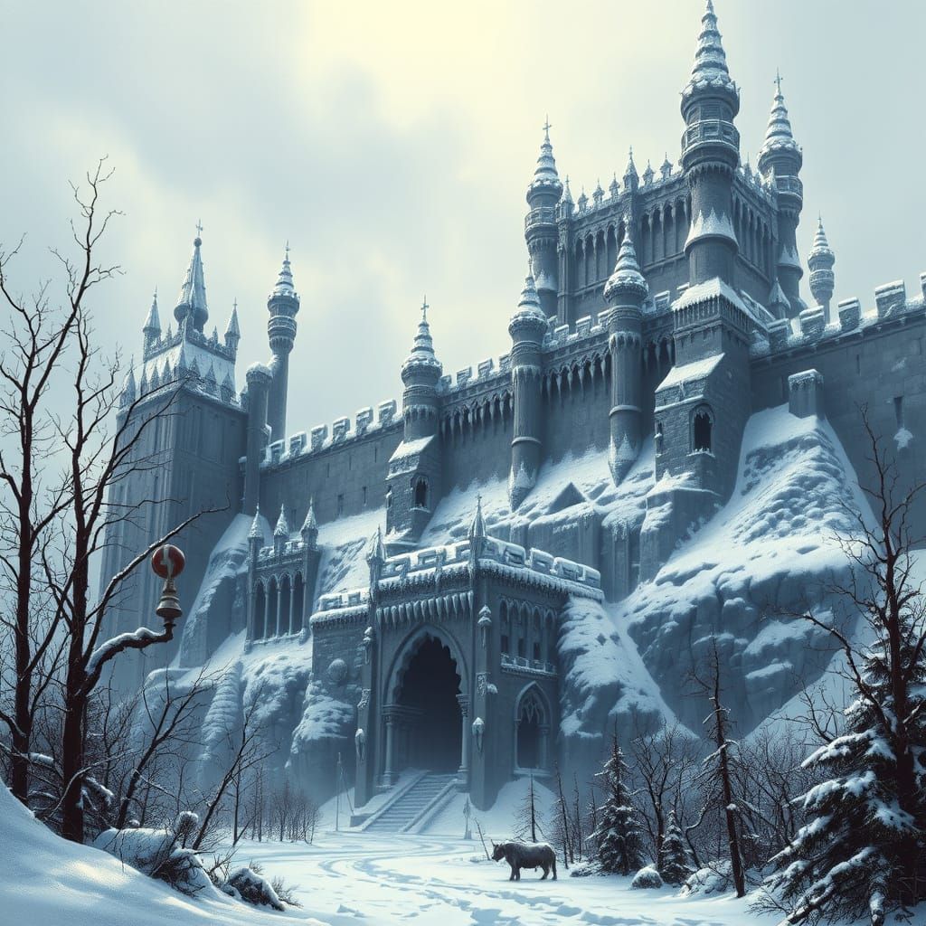 Gothic Dark Fantasy Orc Fortress in Winter