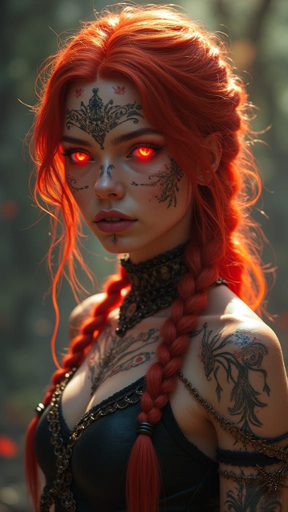 Fantasy Dragon Girl with Magic Tattoos in 8K