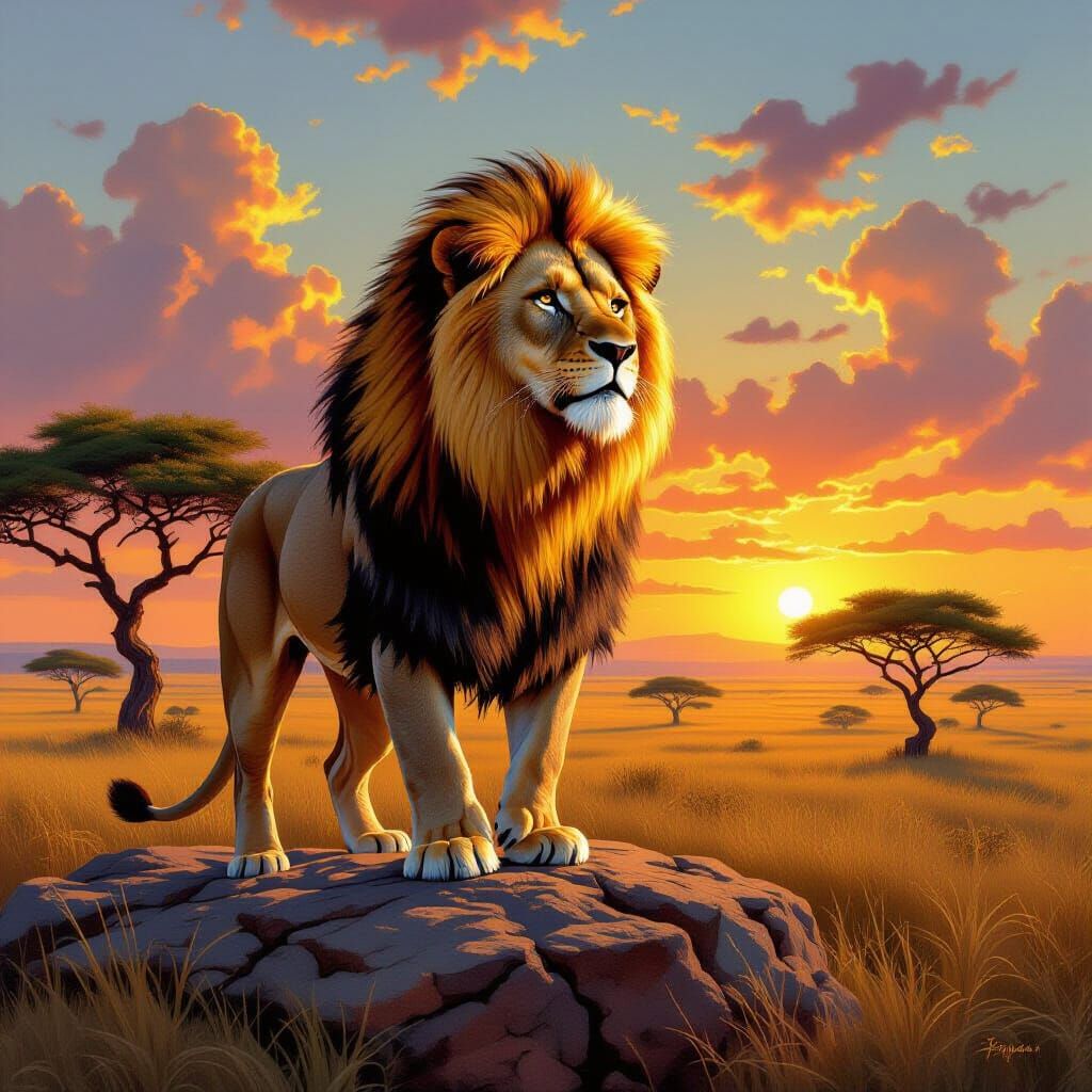 Regal Lion Overlooking the African Savannah