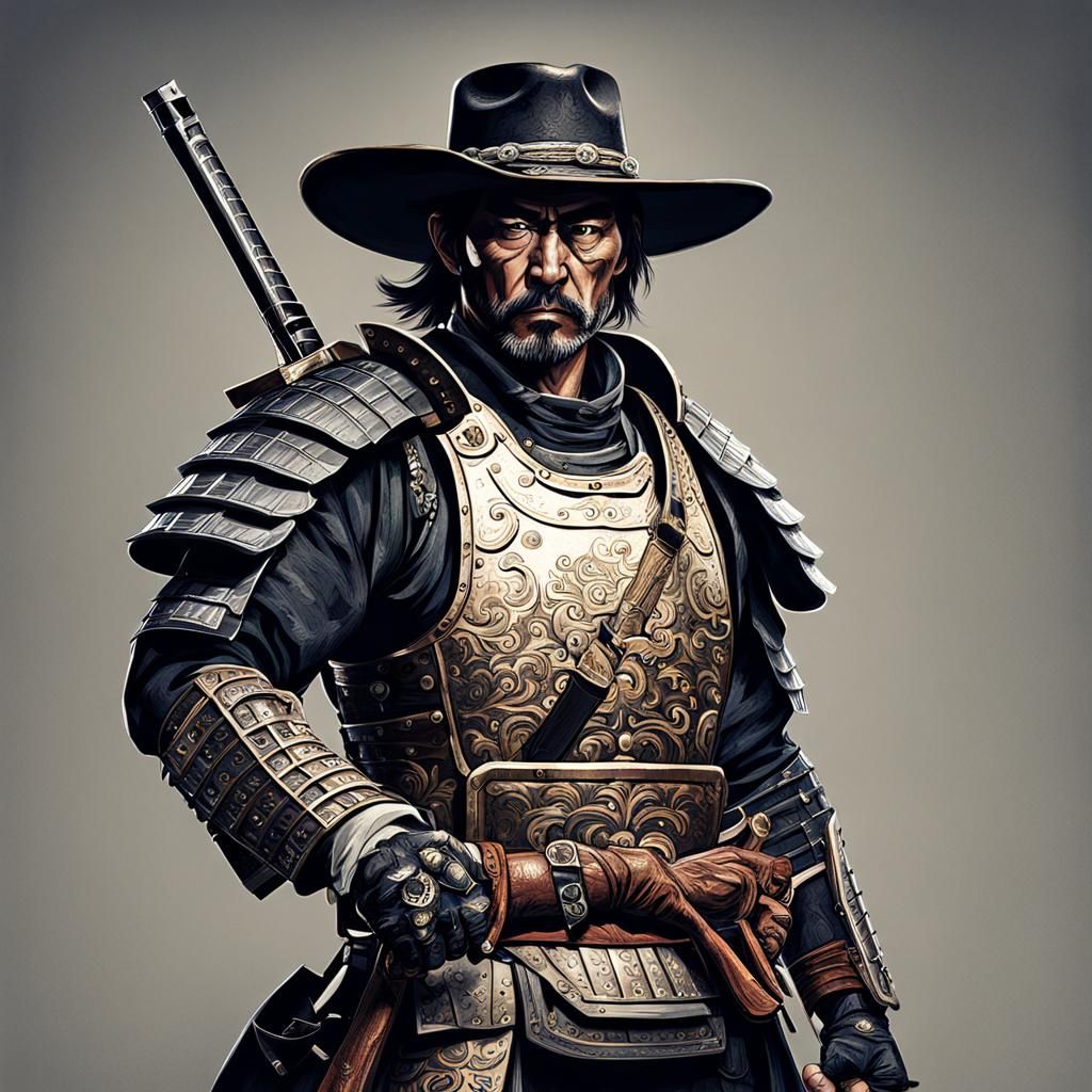 Samurai Cowboy with Revolver in AI Art