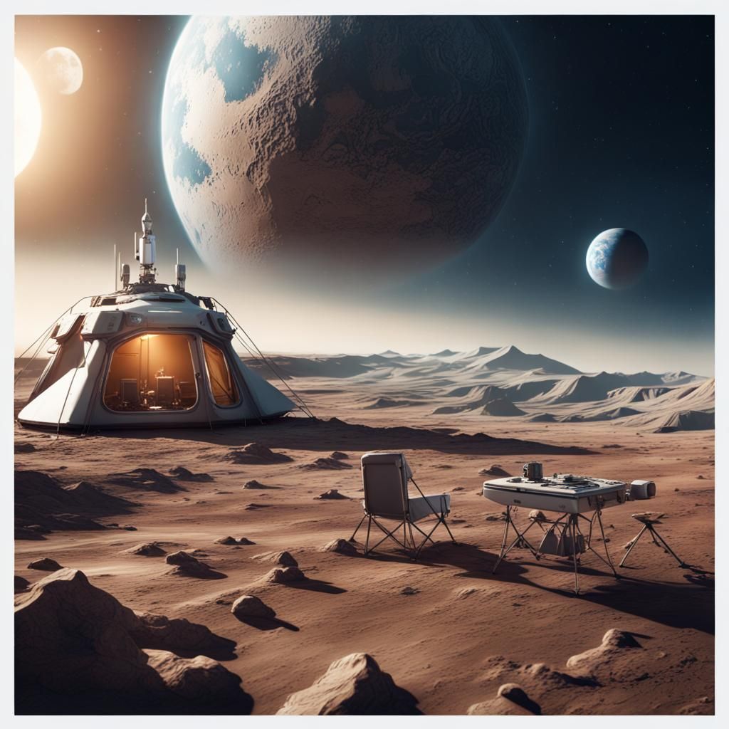 Lunar Campsite with Earth View, Detailed Matte Painting