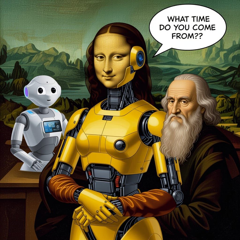 Mona Lisa Robot Meets Leonardo Da Vinci