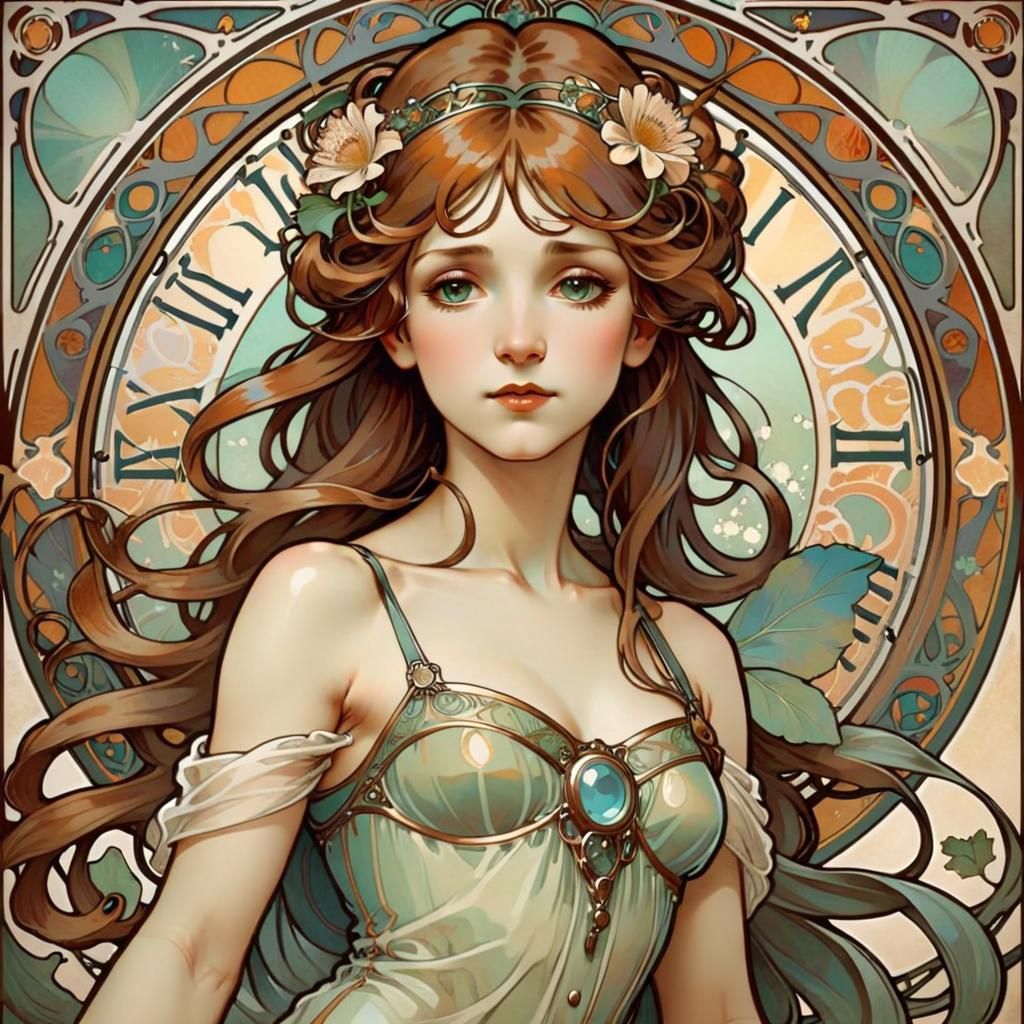 Art Nouveau Time Essence in Mucha Style