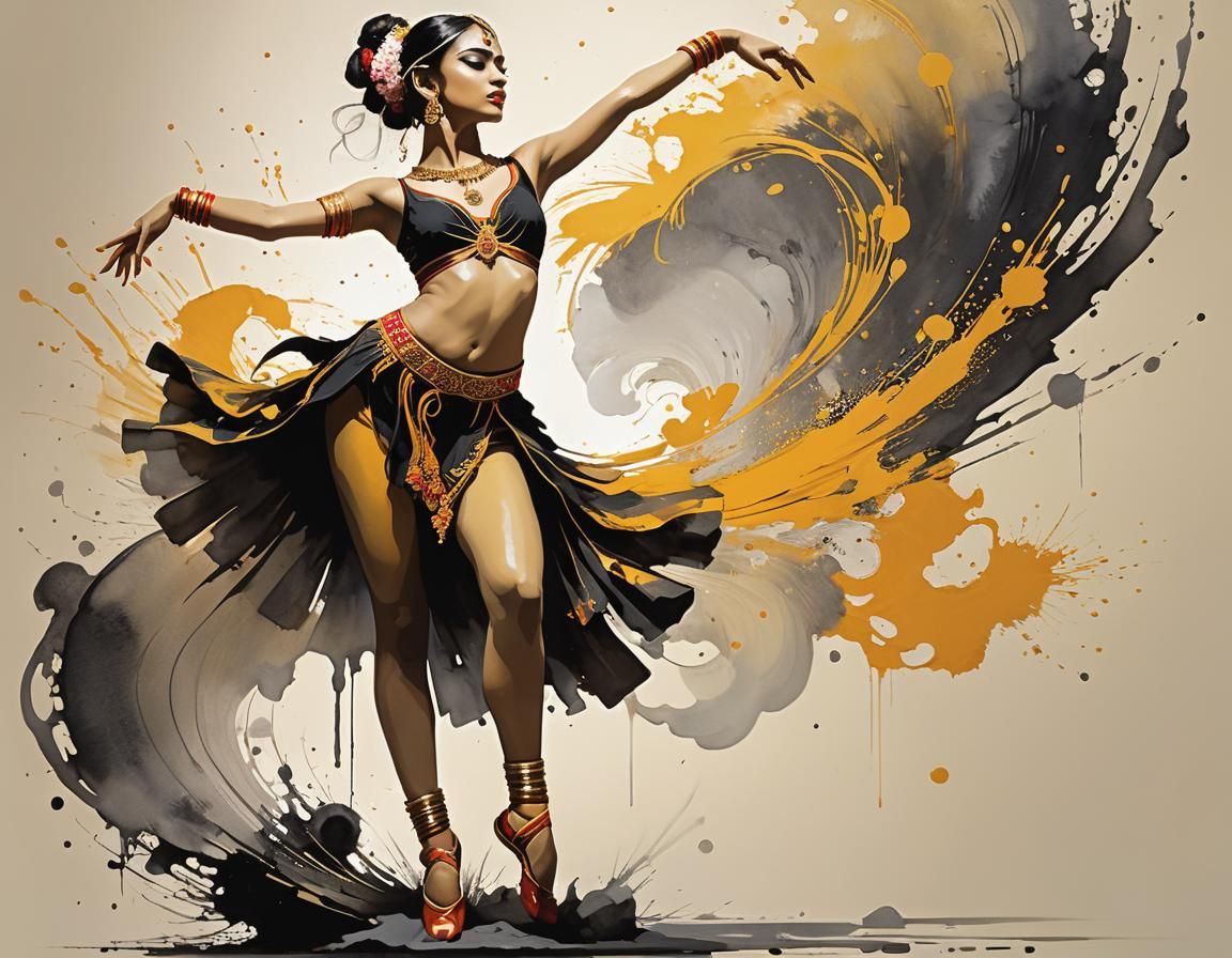Dynamic Saffron Dancer in Impasto Style