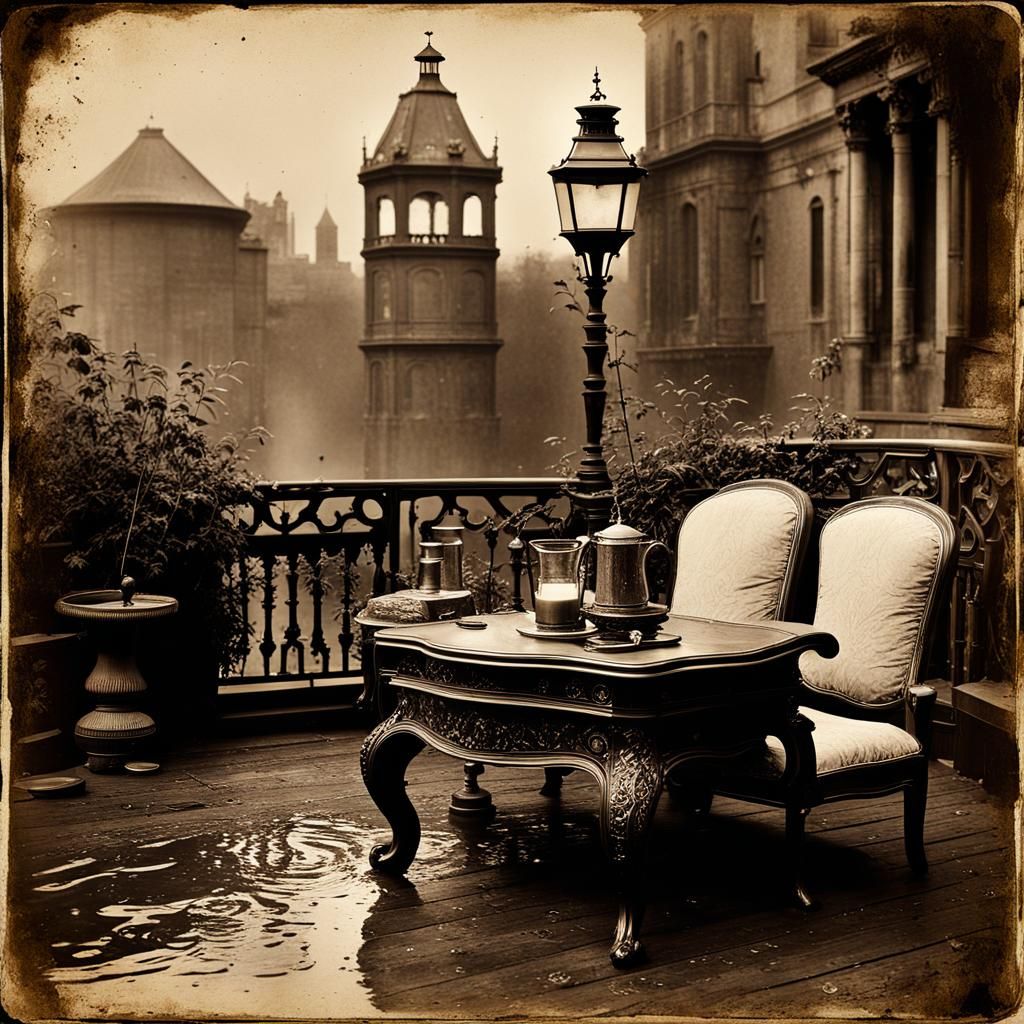 Bohemian Gathering in Art Deco Style, Sepia Tone