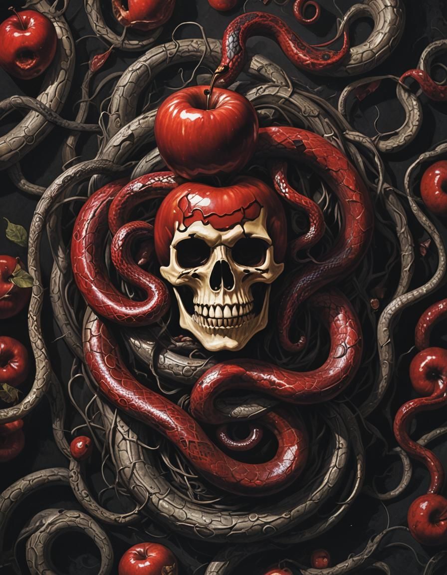Creepy Poison Apple Snake in Gothic Horror Style
