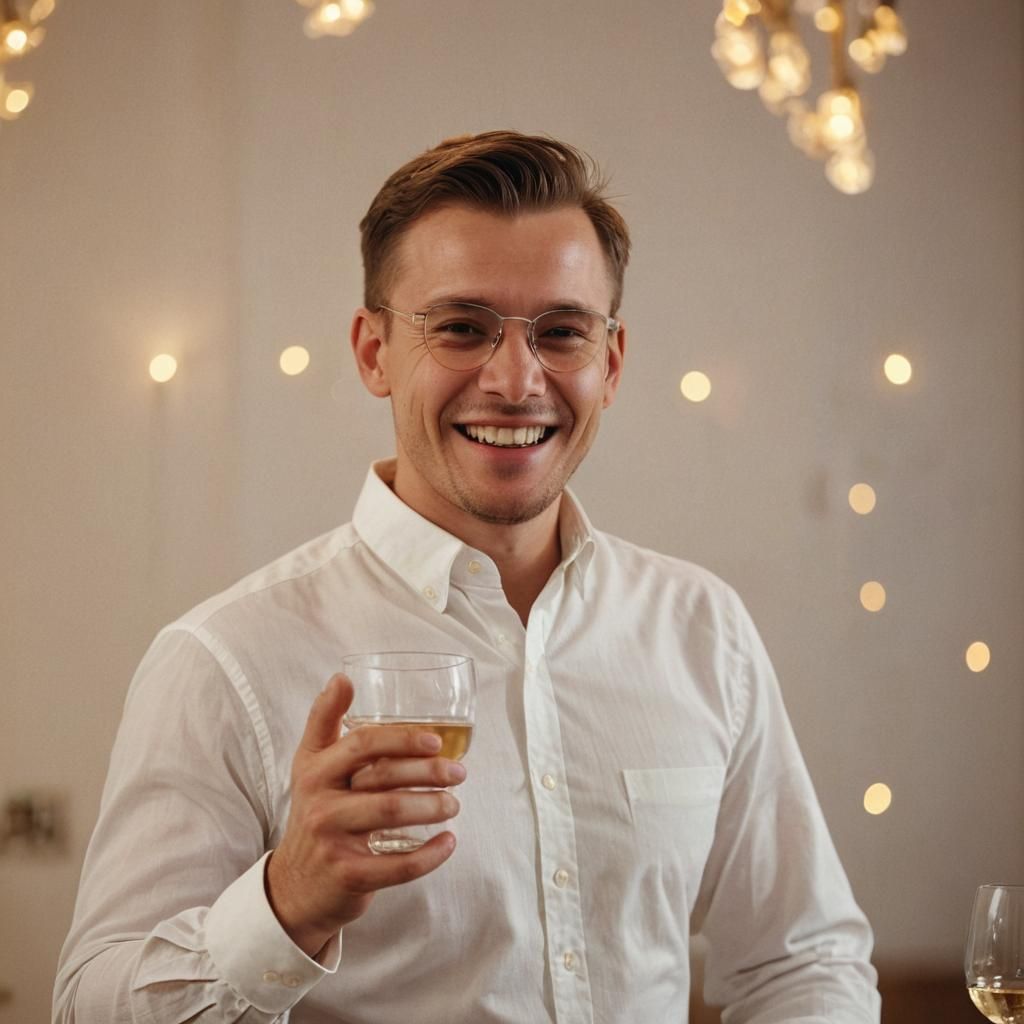 Smiling Slavic Man Toasting in Golden Hour Light