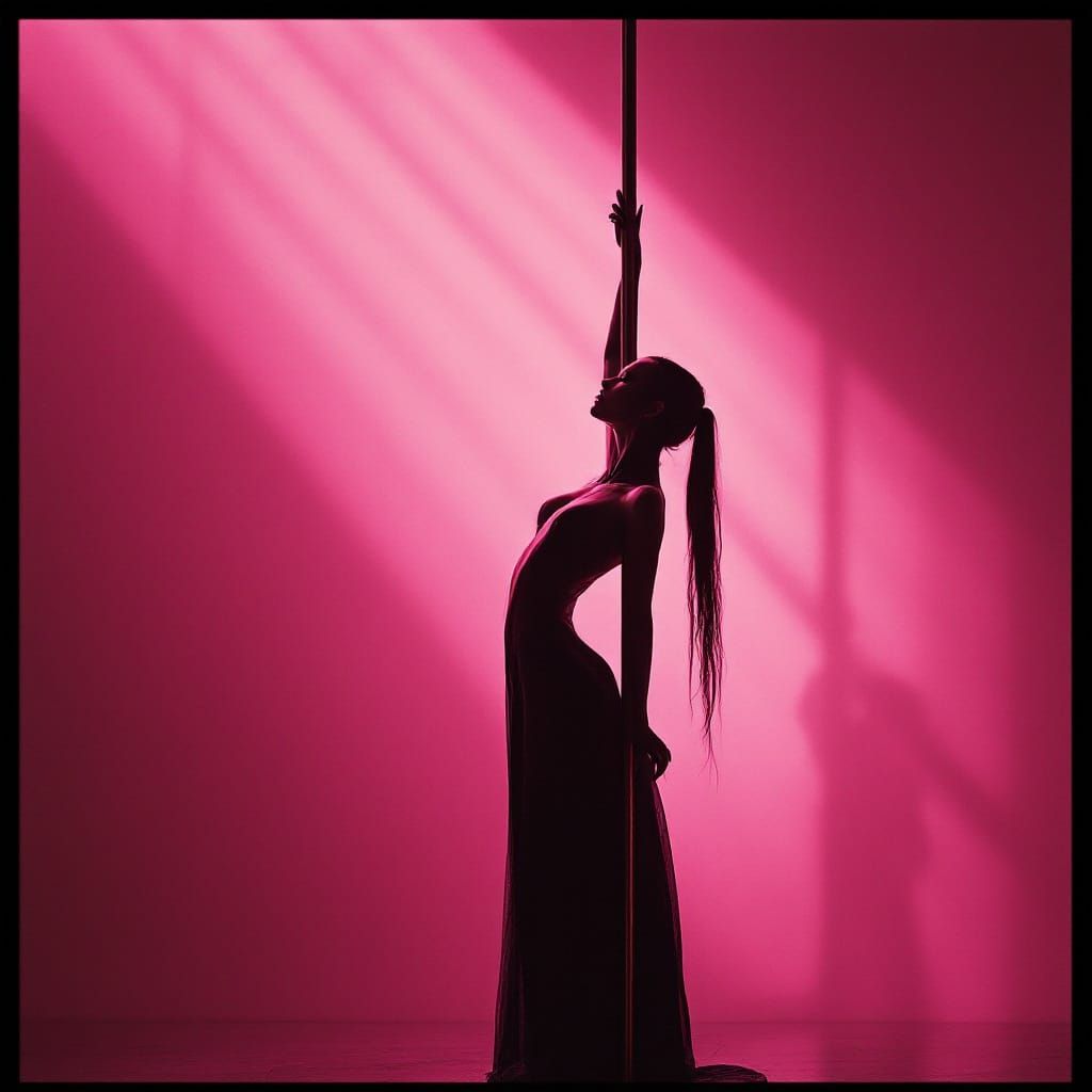 Elven Pole Dancer Silhouette in Pink Shadows