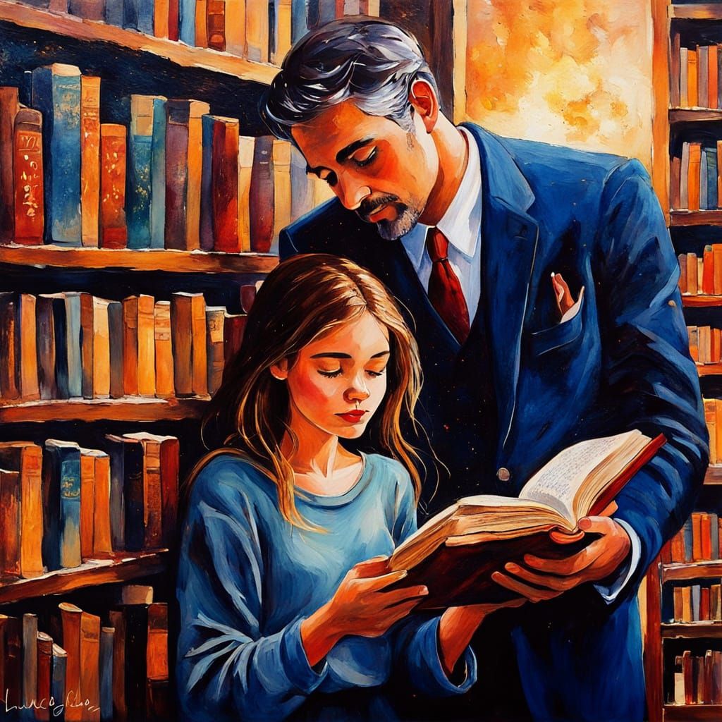 Romantic Library Scene: Candlelight & Tender Connection