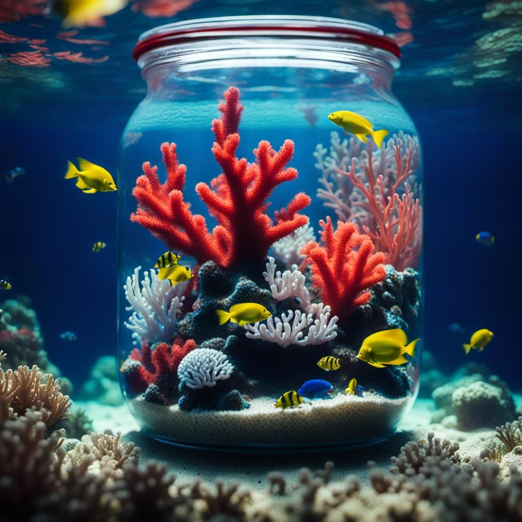 Underwater Coral Reef in Jar: Cinematic Still