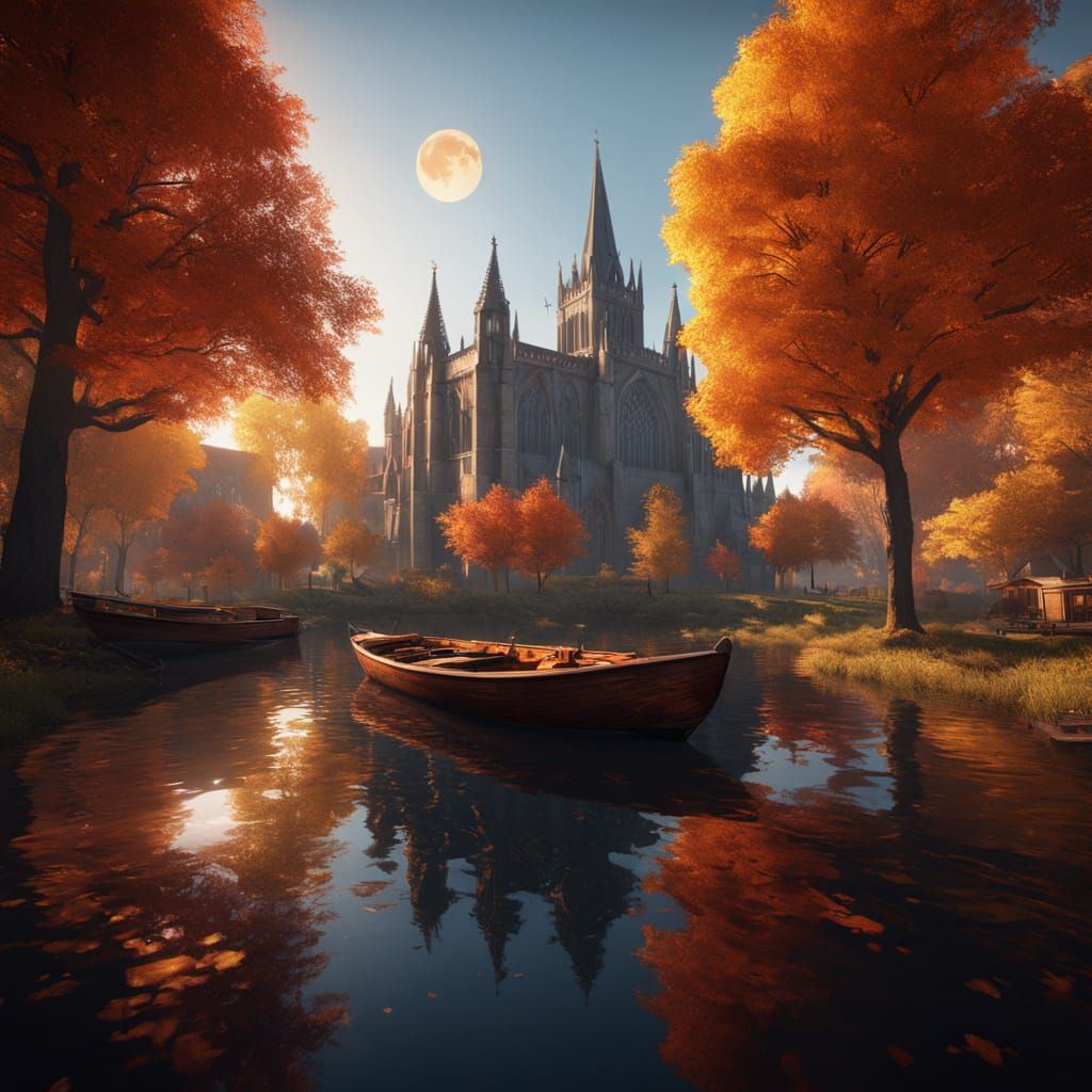 Glowing Moon Illuminates Majestic Gothic Cathedral