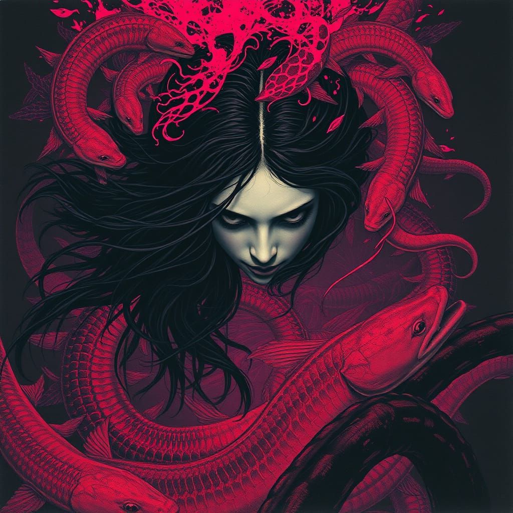 Mysterious Goddess Diving in Ominous Waters