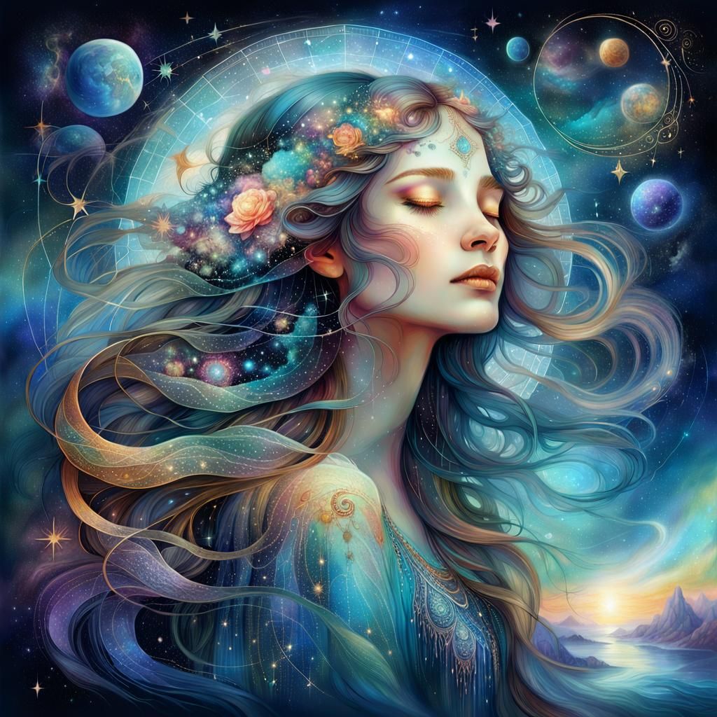 Cosmic Dreamscape: Beautiful Woman in Digital Art