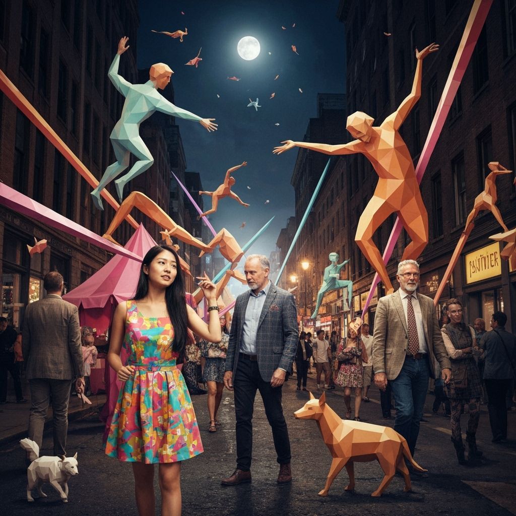 Abstract Carnival Scene Under Full Moon in Surrealist Style