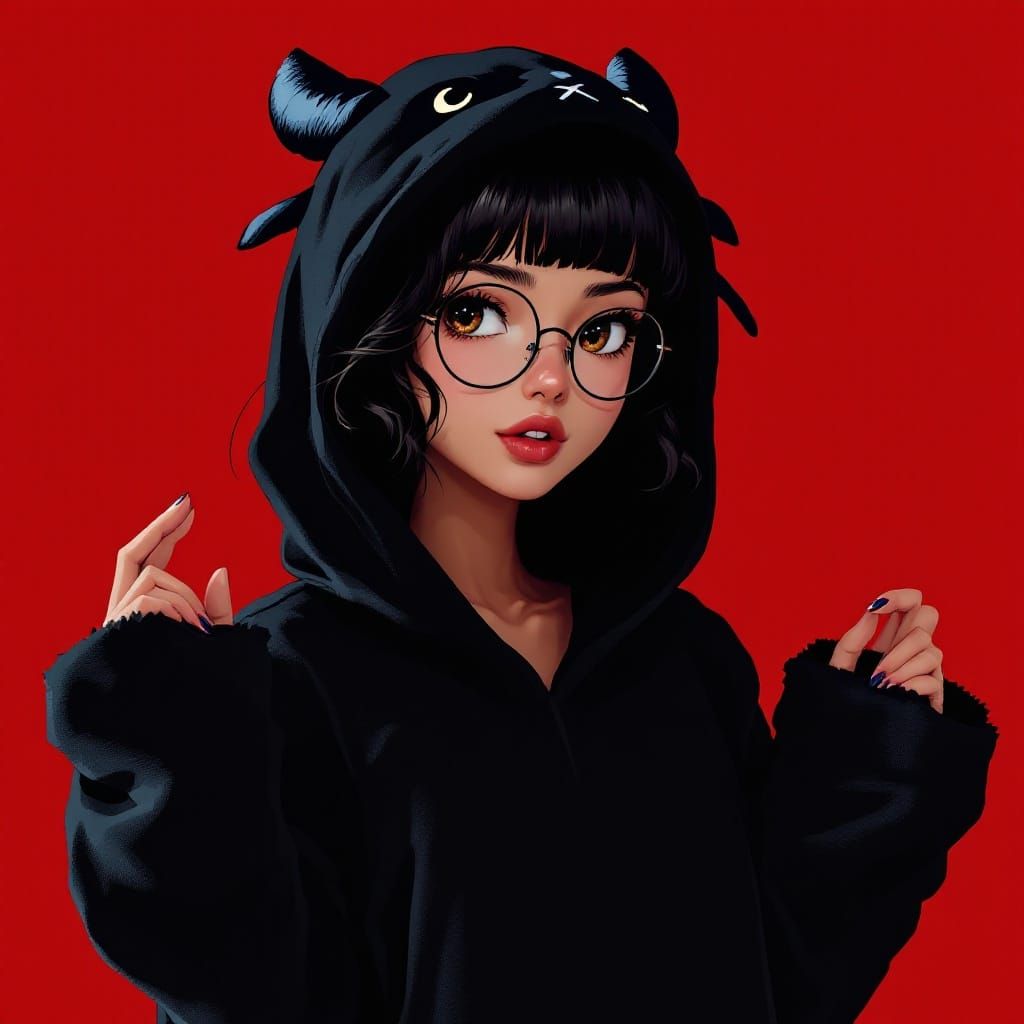 Anime Woman in Dragon Kigurumi, Vibrant Style