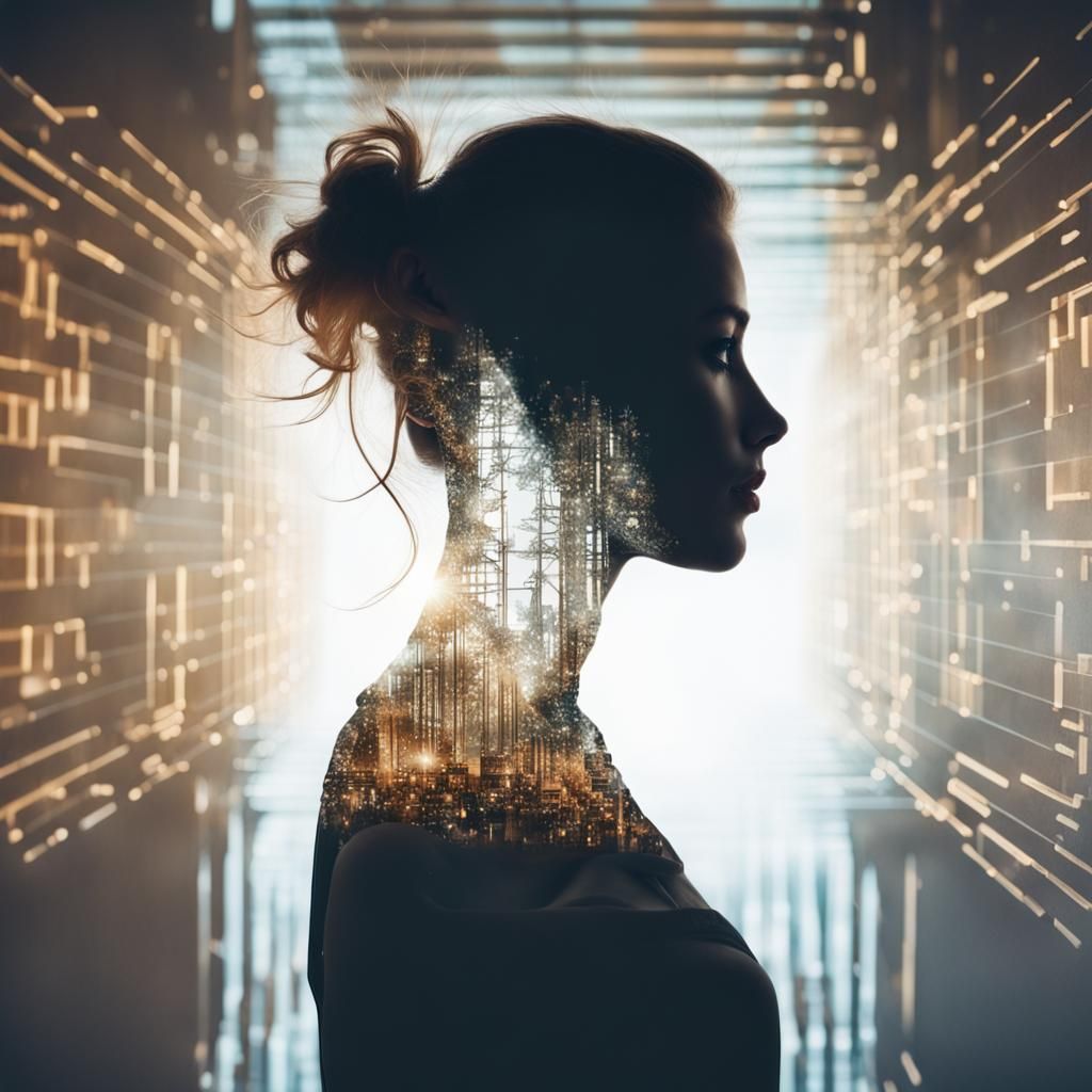 Double Exposure Art: Microchips and Bearded Woman