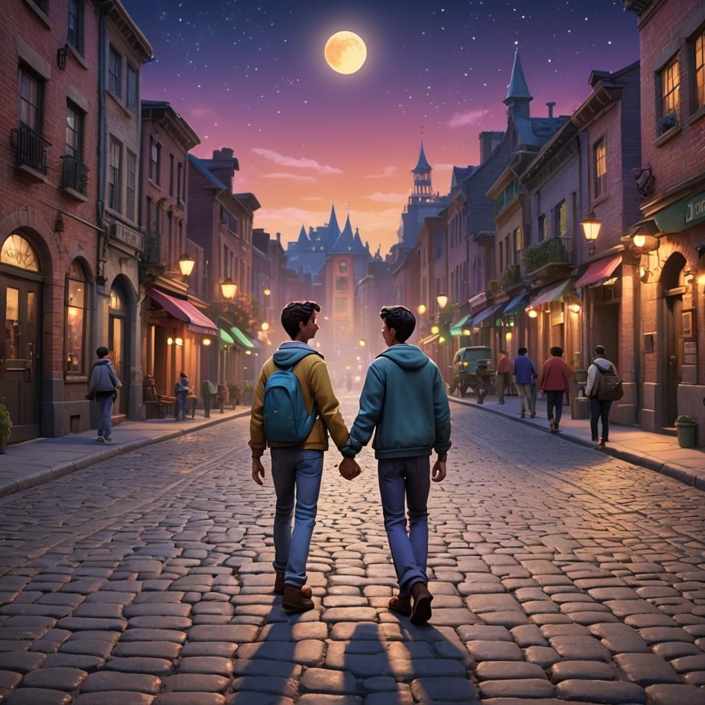 Gay Couple's Moment in Pixar-Style Digital Art
