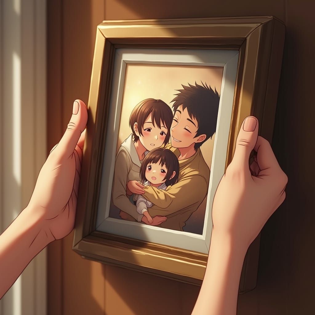 Dad Frames Family Photo in Beautiful Enmarc Frame