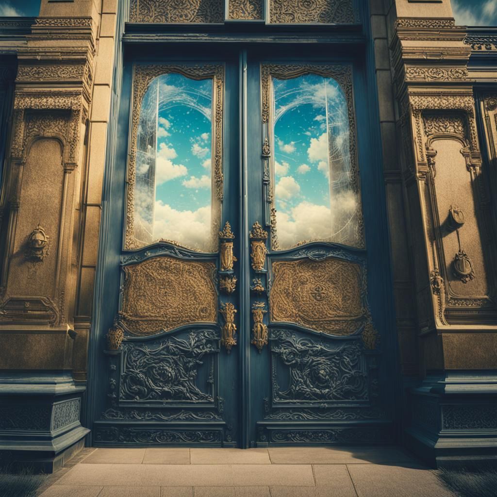 Intricate Door Half Open to the Sky