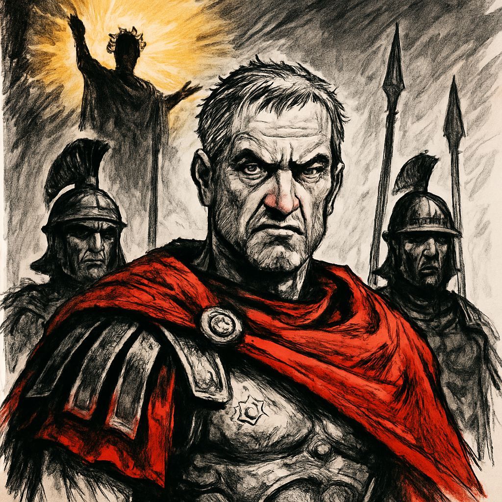 Roman General with Caesar Silhouette in Ink Style