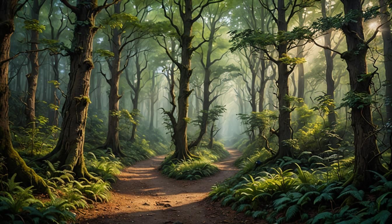 Enchanted Forest Path in Oil Painting Style
