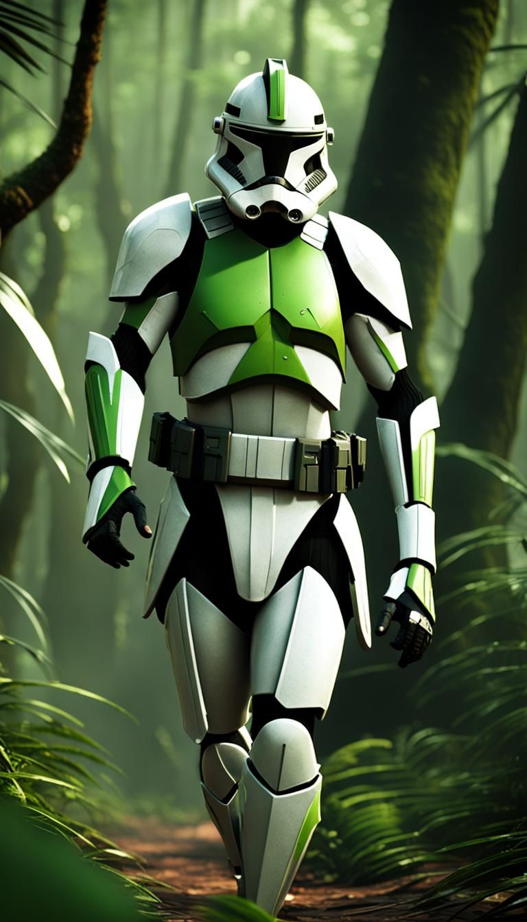 Clone Trooper in Green Armor: 3D Cinematic Render