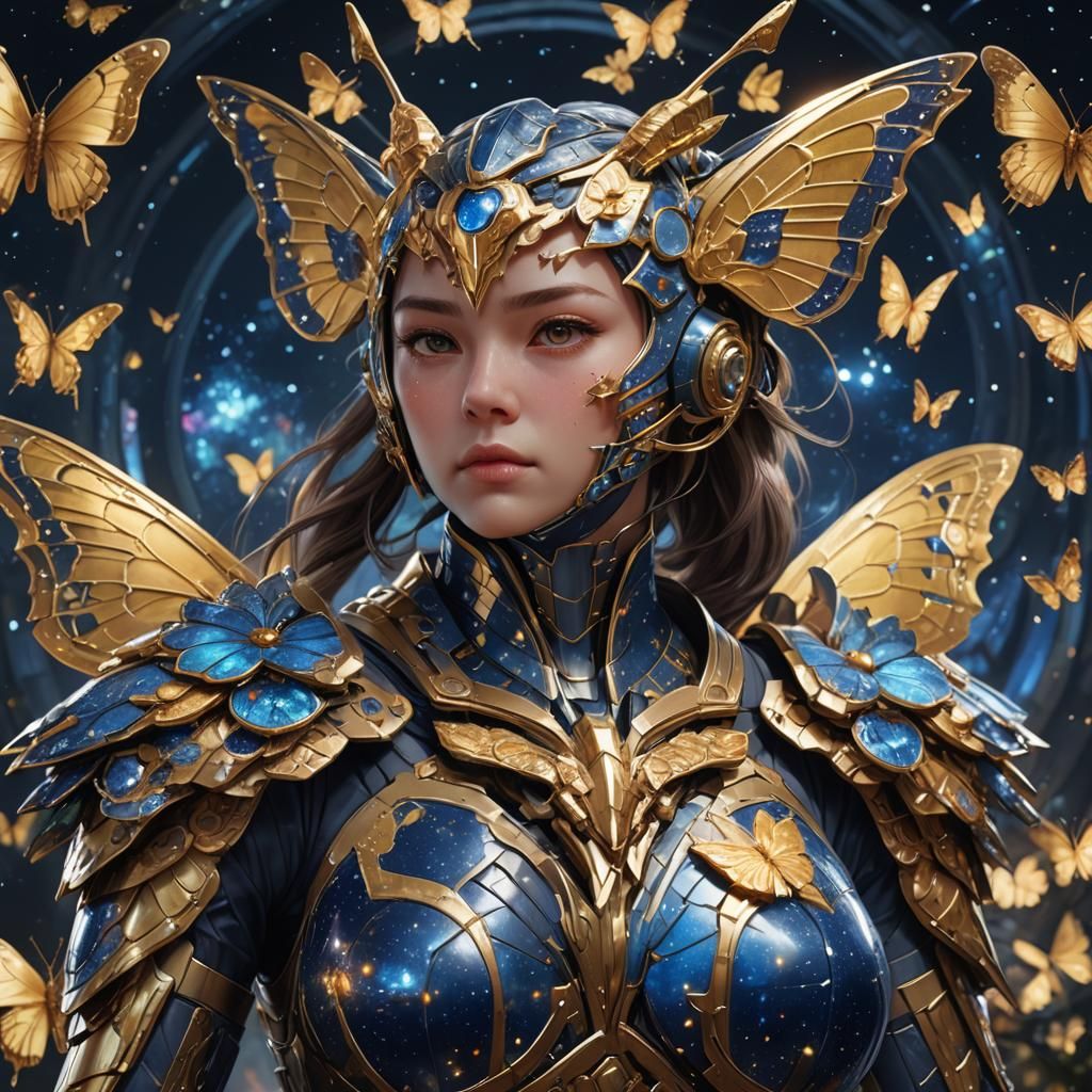 Armored Kaiju Butterfly Portrait in Starry Night Style