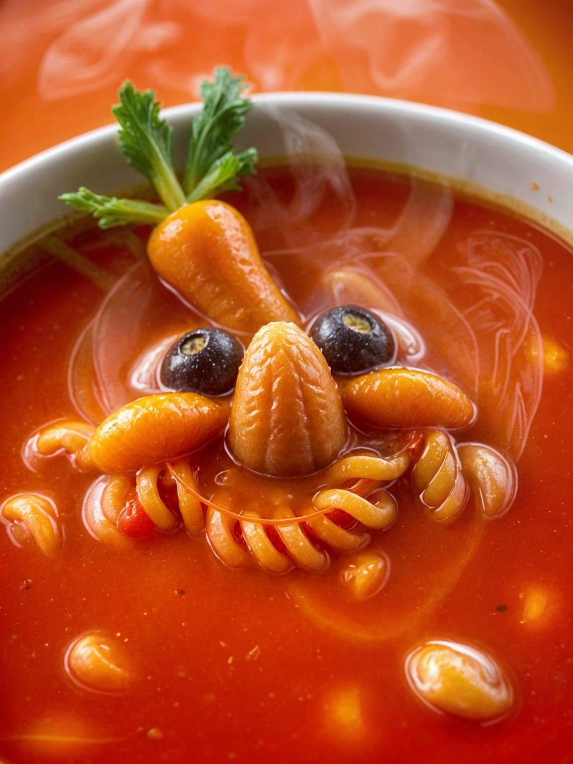 Surreal Food Art with Tomato Soup Macaroni Face
