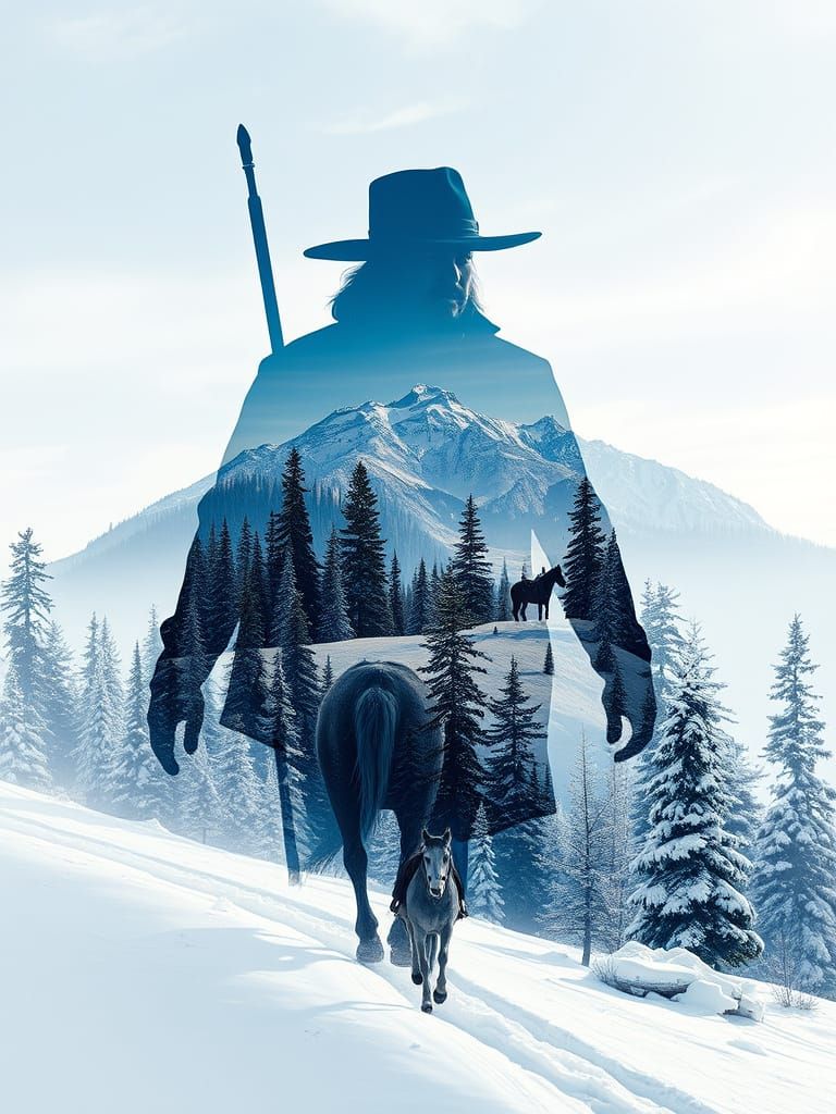 Arthur Morgan Double Exposure in Winter Landscape